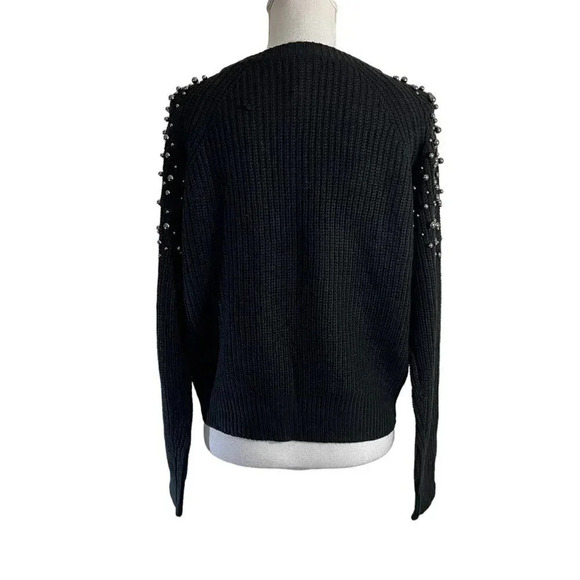 Aqua Black Sweater Metal Round Beads Studded Size Small Cotton Blend Pullover - Picture 3 of 6